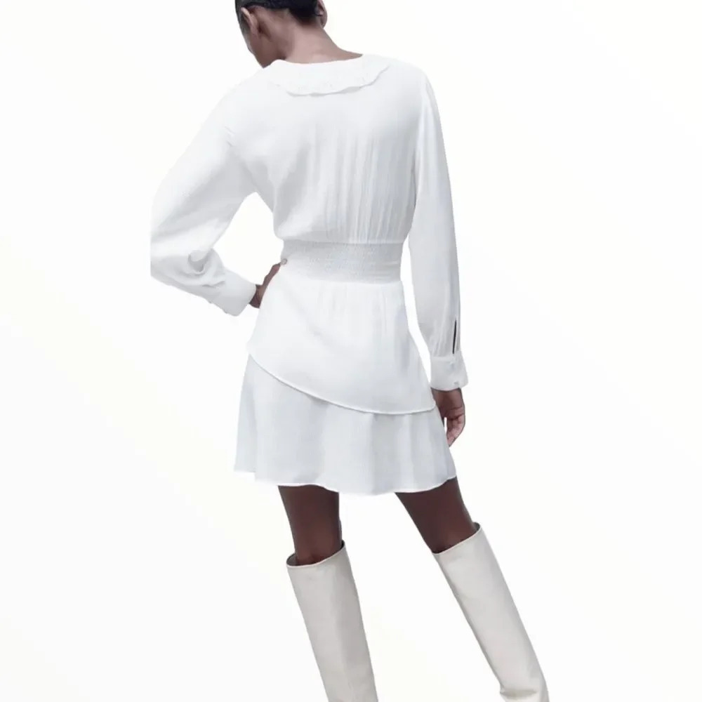 ZARA | White | OPENWORK EMBROIDERED MINI DRESS - Picture 9 of 10